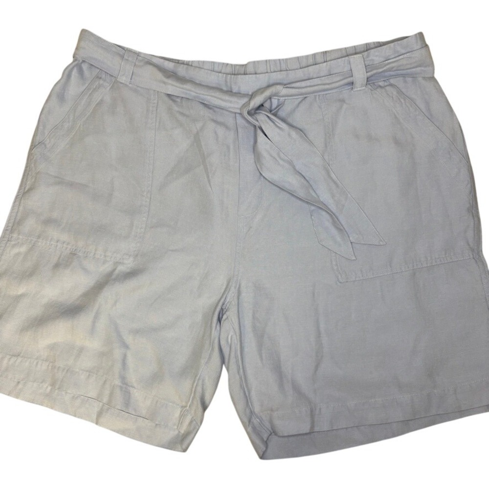 Soft Surroundings Baby Blue Linen Blend‎ Belted Pull On Shorts Plus Sz 2X